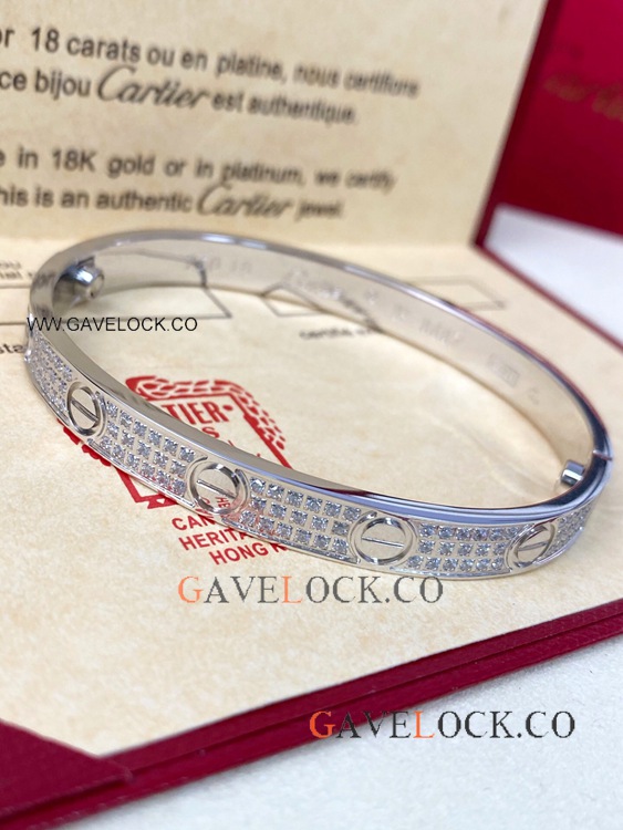 Best Quality Cartier Love Ring & Bracelet Set Silver w/ Diamonds